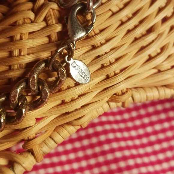 Express Chunky Crystal Embellished Necklace Silver Toned Chain Y2K BOHO CHIC - Picture 5 of 7